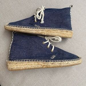 Soludos Blue Woman’s Denim Laces Shoes Scrappy High flats Size 8 Espadriles